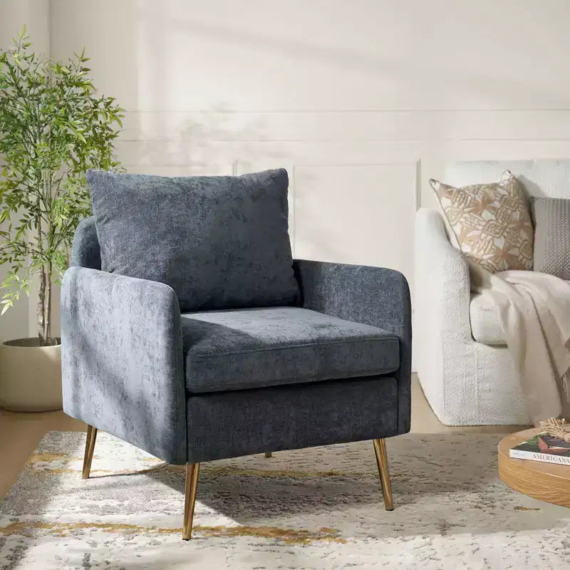 Poltroncina imbottita d'accento con struttura in legno e gambe in metallo - Blu notte