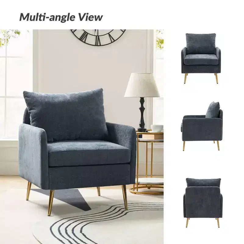 Poltroncina imbottita d'accento con struttura in legno e gambe in metallo - Blu notte