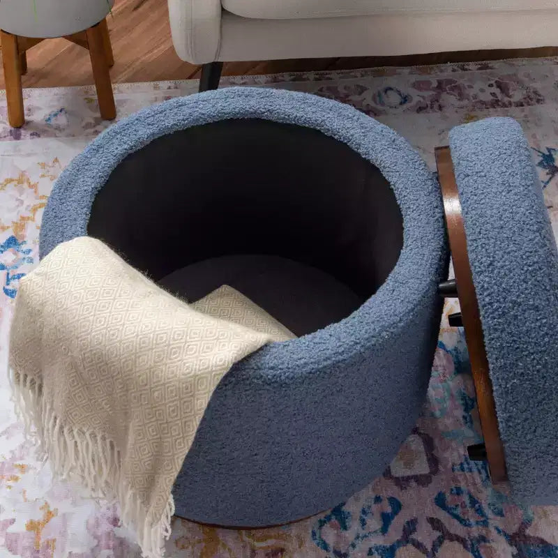 Pouf Contenitore Rotondo Rivestito in Similpelle