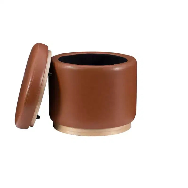 Pouf Contenitore Rotondo Rivestito in Similpelle