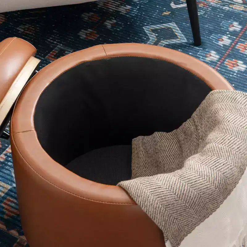 Pouf Contenitore Rotondo Rivestito in Similpelle