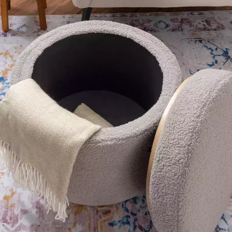 Pouf Contenitore Rotondo Rivestito in Similpelle