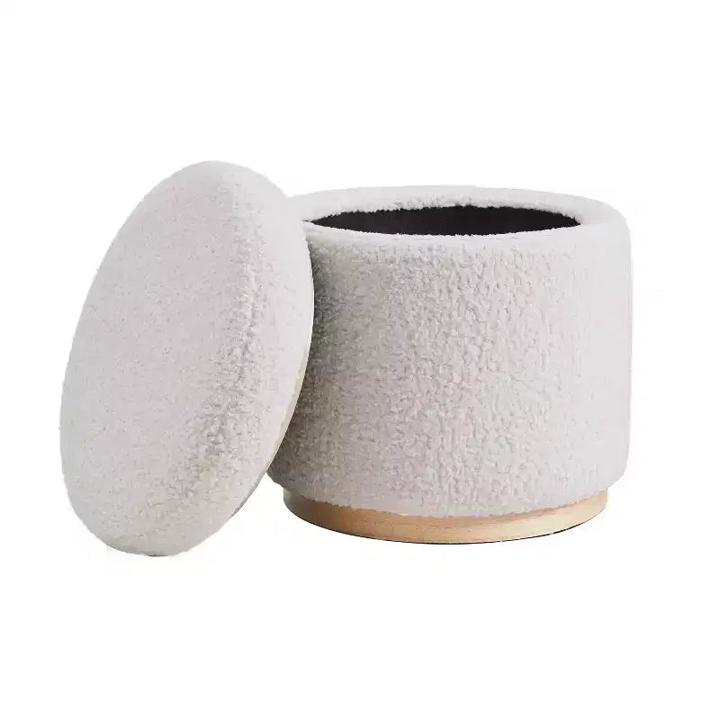 Pouf Contenitore Rotondo Rivestito in Similpelle