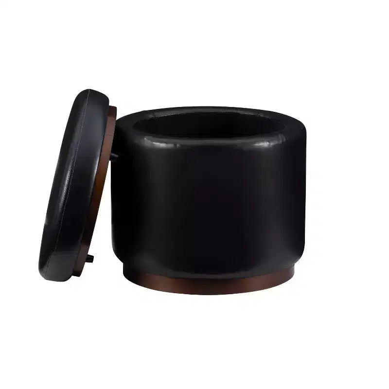 Pouf Contenitore Rotondo Rivestito in Similpelle