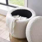 Pouf Contenitore Rotondo Rivestito in Similpelle