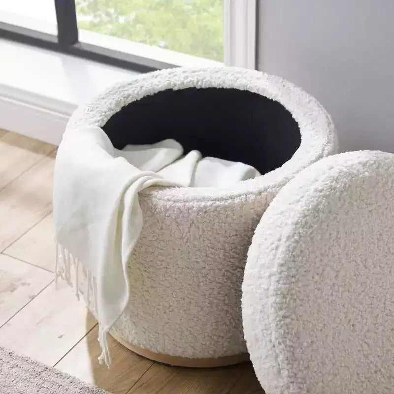 Pouf Contenitore Rotondo Rivestito in Similpelle