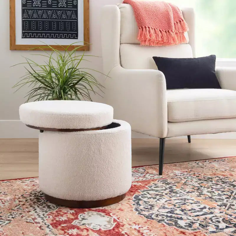 Pouf Contenitore Rotondo Rivestito in Similpelle