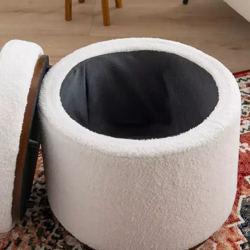 Pouf Contenitore Rotondo Rivestito in Similpelle
