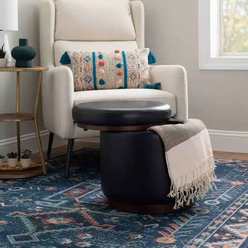 Pouf Contenitore Rotondo Rivestito in Similpelle