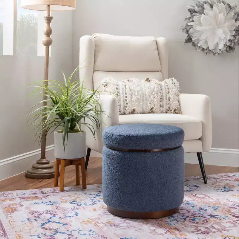 Pouf Contenitore Rotondo Rivestito in Similpelle