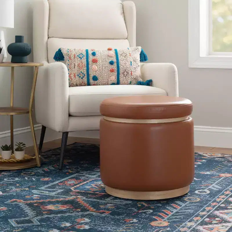Pouf Contenitore Rotondo Rivestito in Similpelle