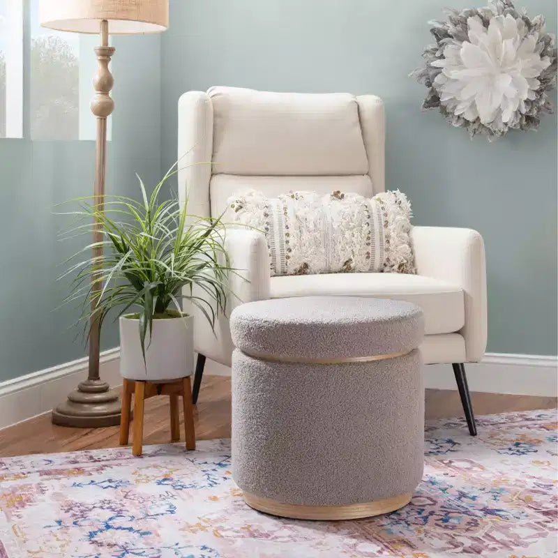 Pouf Contenitore Rotondo Rivestito in Similpelle