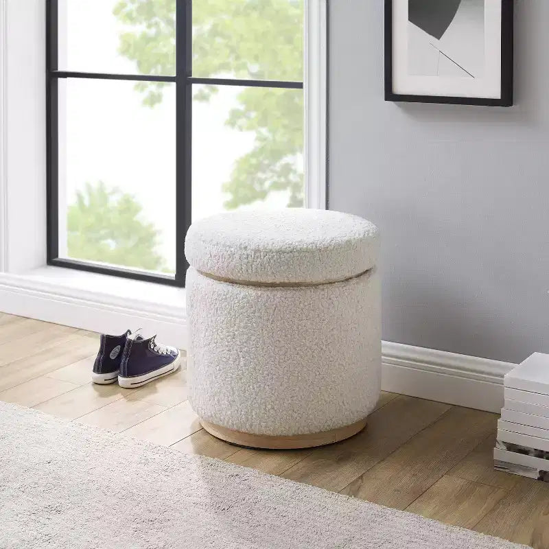 Pouf Contenitore Rotondo Rivestito in Similpelle