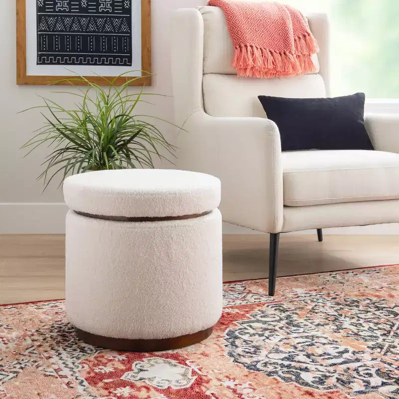 Pouf Contenitore Rotondo Rivestito in Similpelle