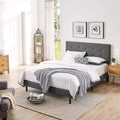 Letto a piattaforma imbottito con testiera regolabile a cuciture quadrate, Queen, Grigio scuro