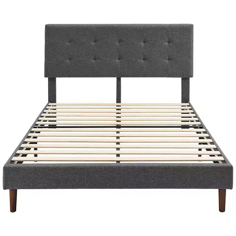 Letto a piattaforma imbottito con testiera regolabile a cuciture quadrate, Queen, Grigio scuro