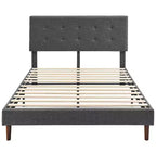 Letto a piattaforma imbottito con testiera regolabile a cuciture quadrate, Queen, Grigio scuro