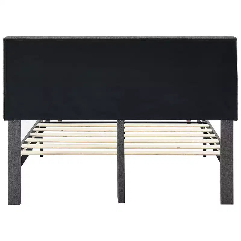 Letto a piattaforma imbottito con testiera regolabile a cuciture quadrate, Queen, Grigio scuro