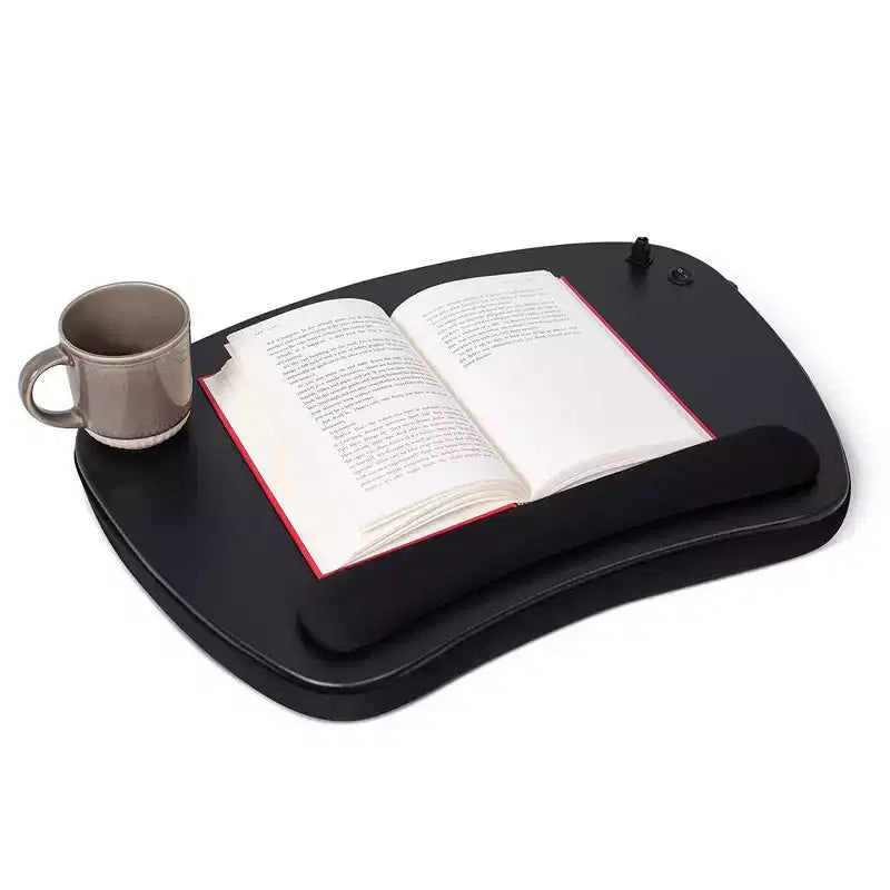Tavolino da letto in memory foam oversize con luce USB - Adatto a laptop fino a 17 pollici - Nero opaco