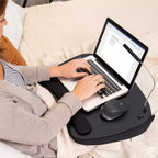 Tavolino da letto in memory foam oversize con luce USB - Adatto a laptop fino a 17 pollici - Nero opaco